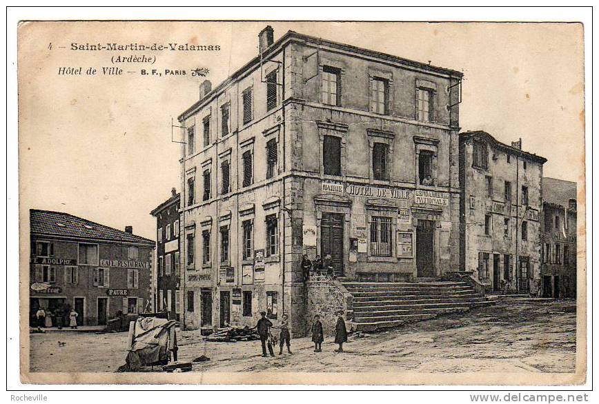 07-Saint-Martin-de-Valama S-  Hôtel De Ville- Gendarmerie Nationale- Animée- Cafés Adolphe, Faure- Cpa 1911 - Saint Martin De Valamas