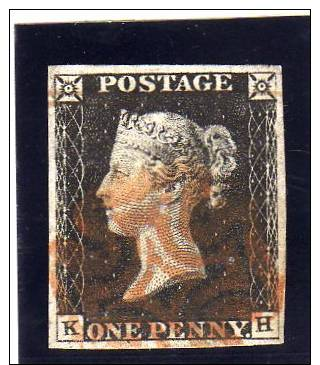 1840 1d BLACK "K-H' PLATE 4 GOOD MARGINS - Used Stamps