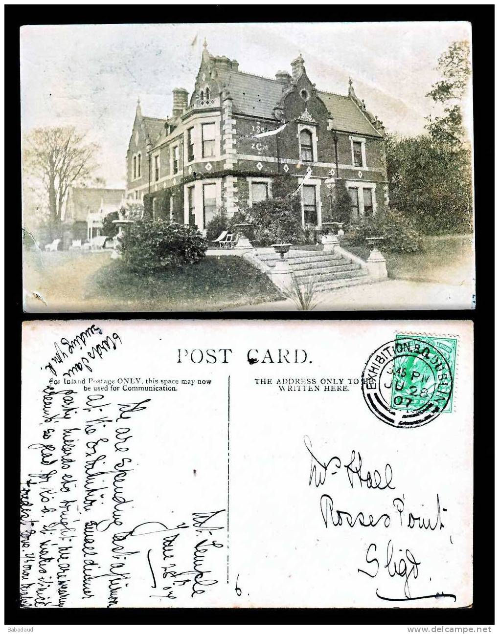 Real Photo Of A Substantial House, "EXHIBITION B.O. DUBLIN, 1907 Postmark. - Dublin