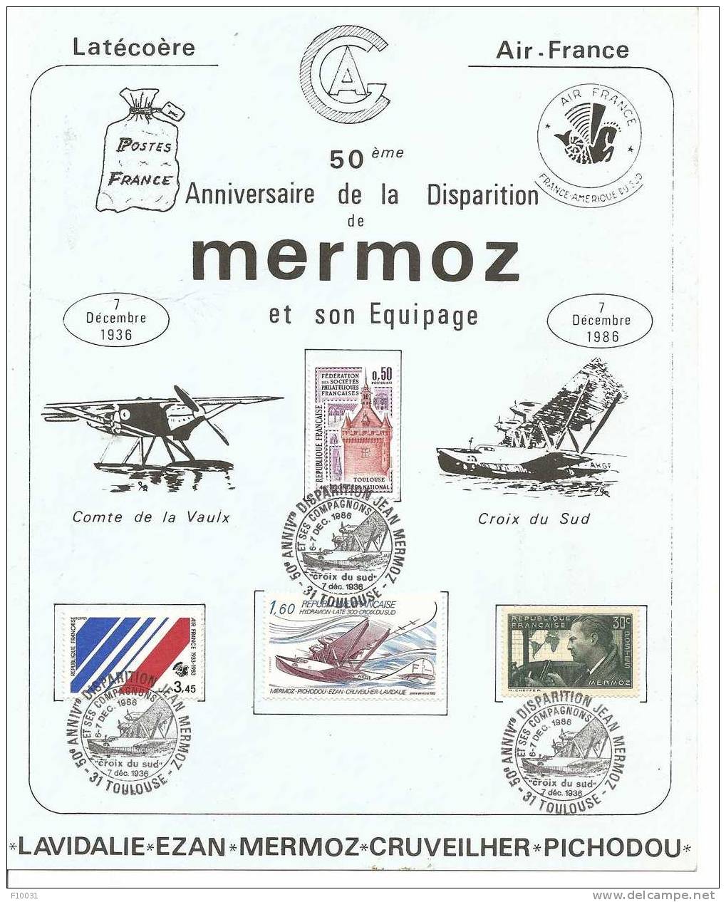 Document Sur Le 50ème Anniversaire De La Disparition De Mermoz - Brieven En Documenten