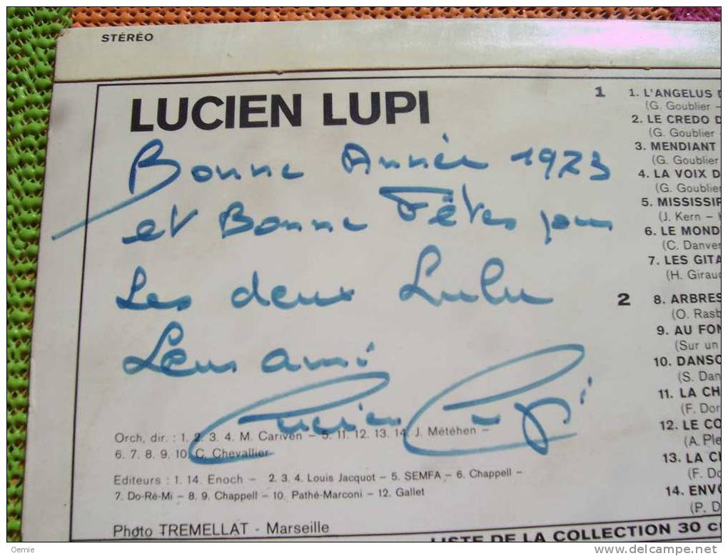 LUCIEN  LUPI  °  AUTOGRAPHE  SUR  VINYLE  33  TOURS - Handtekening