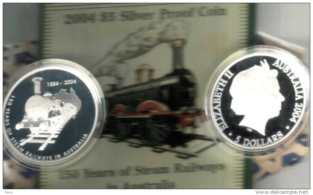 AUSTRALIA $5  STEAM TRAIN 150 YEARS FRONT QEII HEAD BACK 2004 PROOF 1Oz .999 SILVER READ DESCRIPTION CAREFULLY !!! - Other & Unclassified