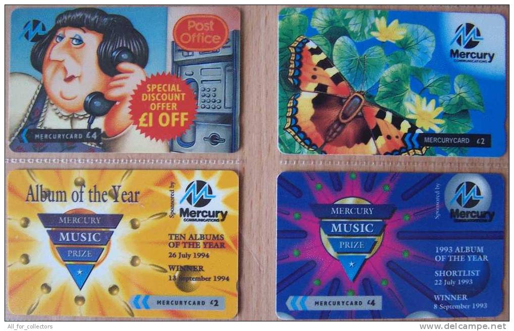 7 Nice MERCURY Cards Cartes Karten (5 Different) From UK Royaume-Uni VK Butterfly Music Map - [ 4] Mercury Communications & Paytelco
