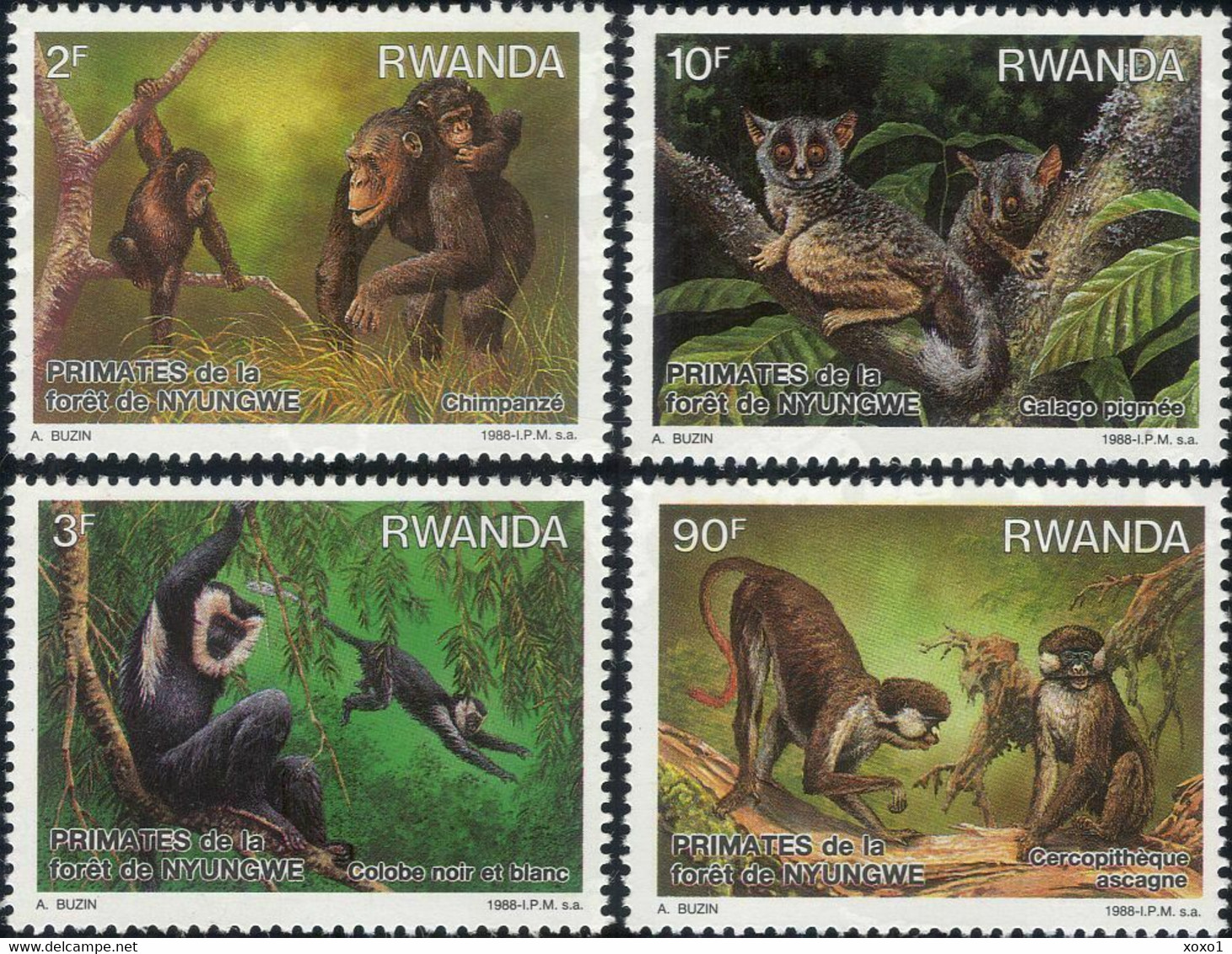 Rwanda 1988 MiNr. 1389 - 1392 Ruanda Monkeys Primates  Nyungwe Forest BUZIN 4v MNH** 8,00 € - Chimpansees