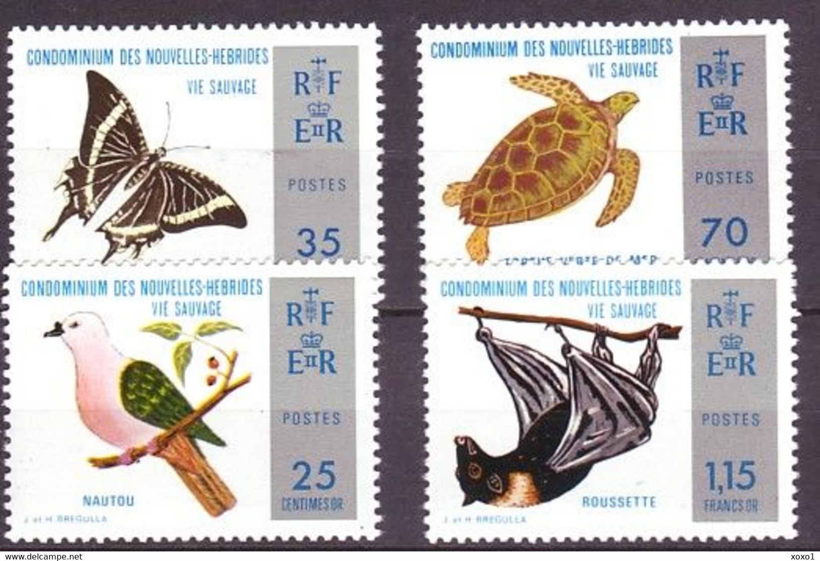 New Hebrides 1974 MiNr. 379 - 386  Neue Hebriden Butterflies Birds Bats Turtles FR  4v MNH** 16,00 € - Tortues