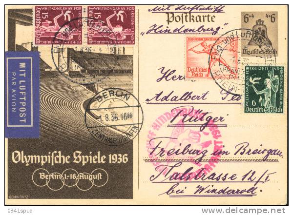 Jeux Olympiques 1936 Olympic Flight  Vol Olympique  Zeppelin 129 Hinderburg - Sommer 1936: Berlin