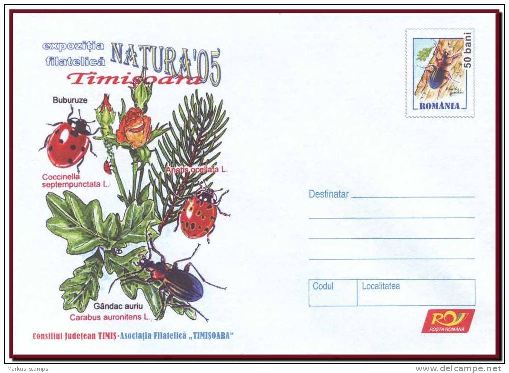 Romania Roumanie 2005 - 2 Insects Stationery Covers, Bugs, Lady Bug , Insectes Entiers - Ganzsachen