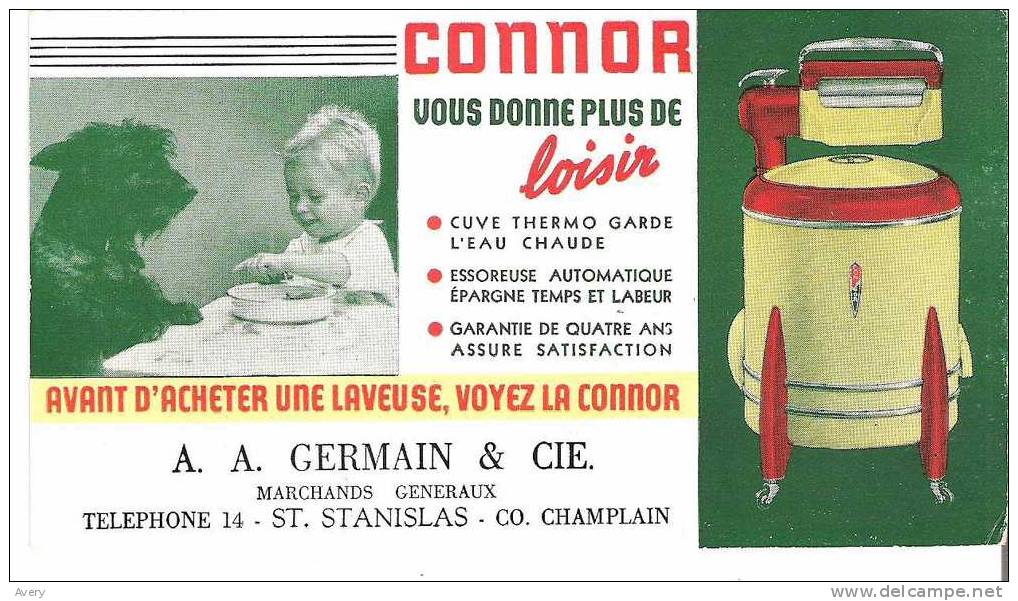 Laveuse Connor  Washing Machine A. A. Germain & Cie St. Stanislas - Co. Champlain 6 In X 3.5 In 16 Cm X 9 Cm - Wash & Clean