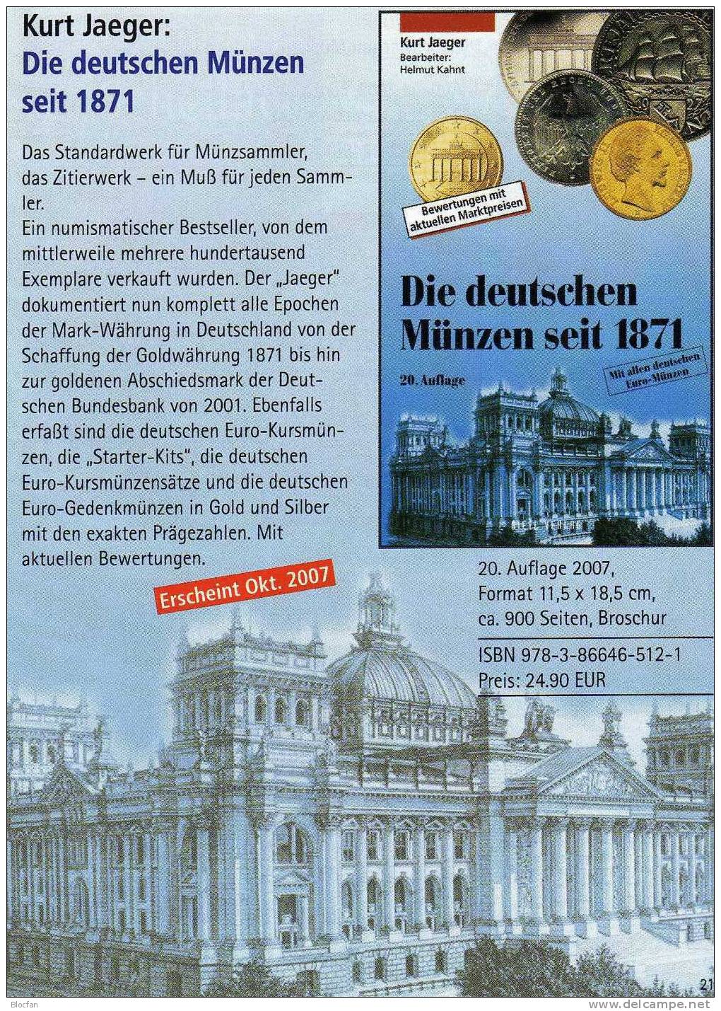 Deutschland Jäger Münzen-Katalog 2007 Neu 25€ Für Münzen Ab 1871 Und Numisbriefe Numismatic Coins Of Old And New Germany - Altri & Non Classificati