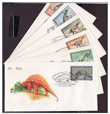 Romania, 1994 Issue. Dinosaur, 02-06/JUN/94 Cancels On 6 Different Cachet Envelopes. - Prehistorisch