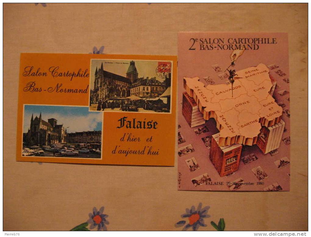 2 Cartes Salon De La Carte Postale Bas Normand à Falaise (1980, 1979) - Bourses & Salons De Collections