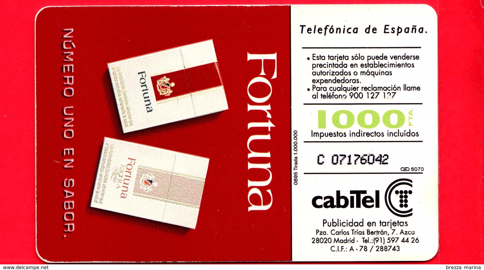 SPAGNA - Scheda Telefonica - 1995 - Tabacco - Fortuna - Tarjeta De España - FORTUNA SABE A TI - 1000 - Commemorative Advertisment