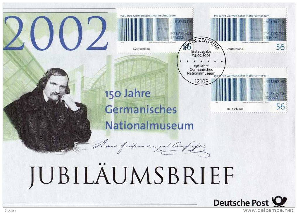 Germanisches Nationalmuseum Offizielle Brf.4/02 Bund 3x2269 SST 10€ Jubiläumsbrief Menschenrechte Cover BRD Germany - Théologiens
