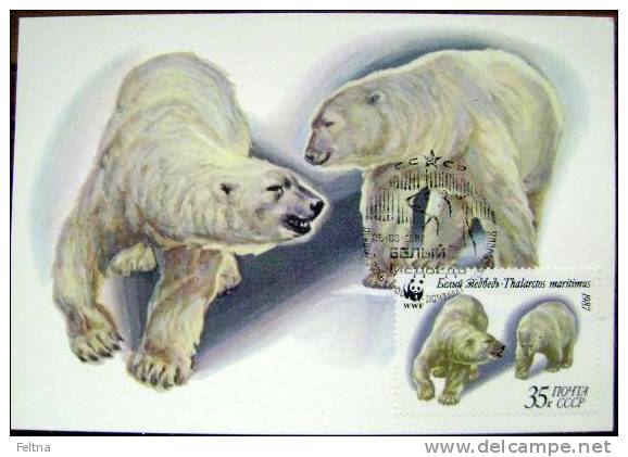 1987 RUSSIA MAXIMUM CARD 1 WHITE POLAR BEAR WWF BEARS - Bears