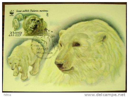 1987 RUSSIA MAXIMUM CARD 2 WHITE POLAR BEAR WWF BEARS - Bären