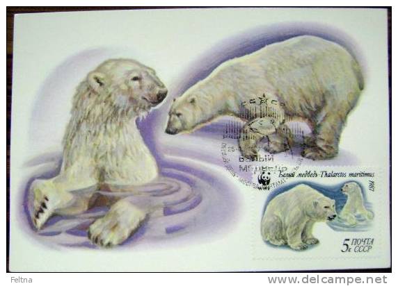 1987 RUSSIA MAXIMUM CARD 4 WHITE POLAR BEAR WWF BEARS - Ours