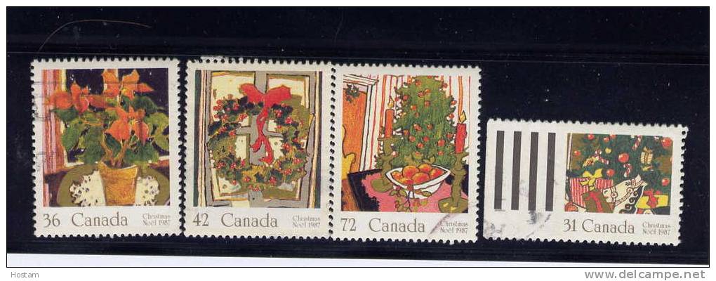 CANADA 1987. USED, # 1148-51, CHRISTMAS   SET OF 4 - Arbre, Couronnes, Cadeaux Fleur, Flowers, Gifts Tree Wreath - Used Stamps