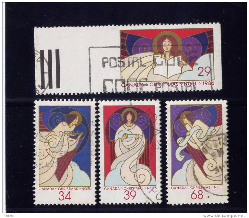 CANADA 1986. USED, # 1113-16, CHRISMAS  ANGELS  SET Anges De Noel - Usati