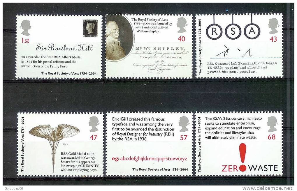 YT N° 2572 à 2577 - Neuf ** - 250e Société Royale Des Arts - Unused Stamps