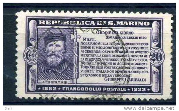 1932 San Marino, Morte Garibaldi , Valore Da Cent.20 Usato - Oblitérés