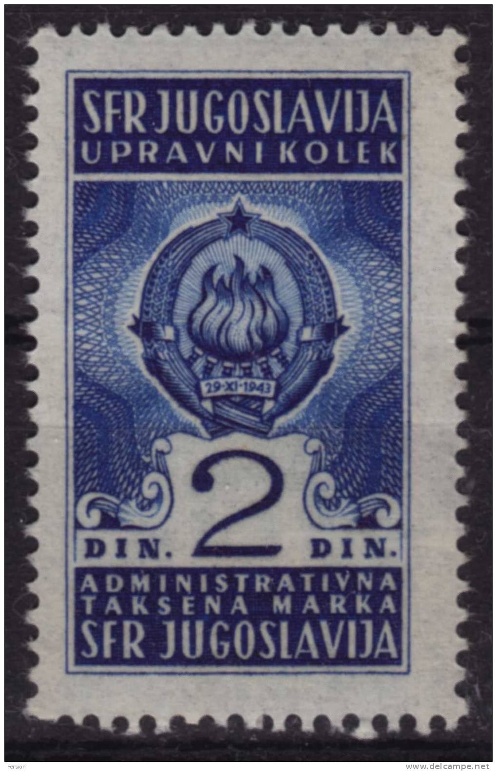 Yugosavia 2 Din. - Administrative Stamp - Revenue Stamp - Officials