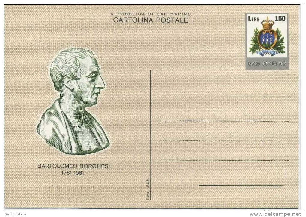 1981-S.MARINO-CARTOLINA BARTOLOMEO BORGHESI. (C.50) - Entiers Postaux