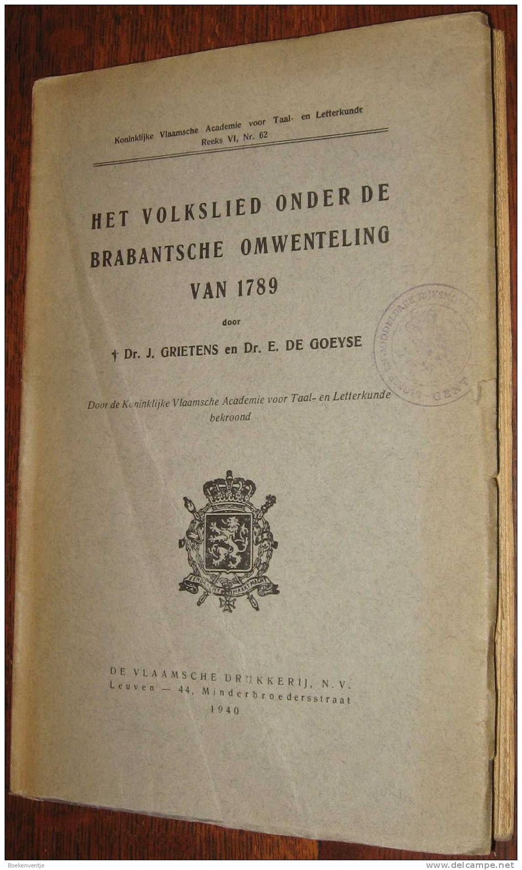 Het Volkslied Onder De Brabantsche Omwenteling Van 1789 - Libri Vecchi E Da Collezione