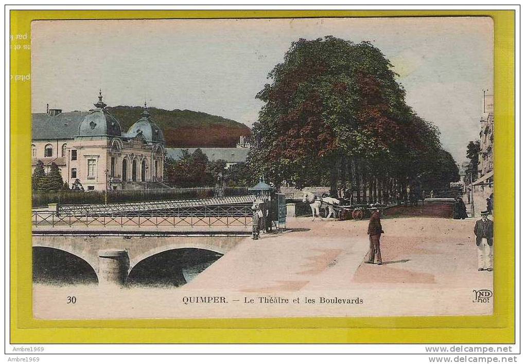 29  QUIMPER Le Théâtre Et Les Boulevards Animée Colorisée - Quimper