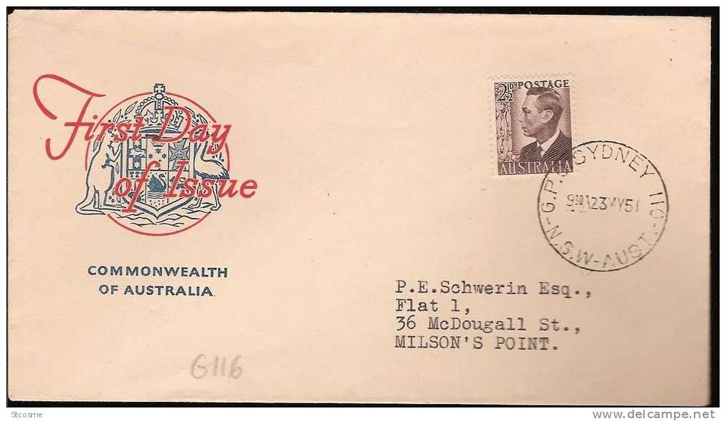 G116 - Enveloppe D´Australie FDC En 1951 - 2 1/2 D King George - Marcophilie