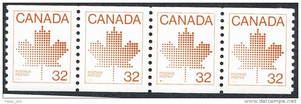 Canada 1982 Sc. # 951 Coil Horiz. Strip Of 4  Brown Maple Leaf MNH - Roulettes