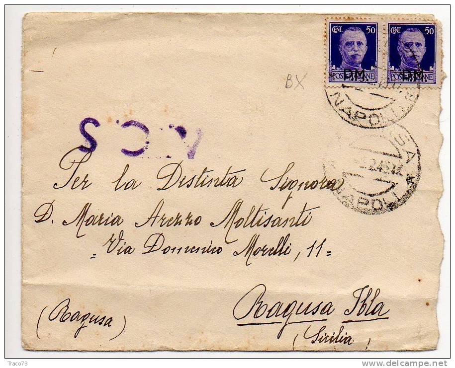 NAPOLI - RAGUSA IBLA  -  Cover / Lettera  A.C.S.  5.2.1945 - Imperiale PM Cent. 50 X 2 - Marcophilia