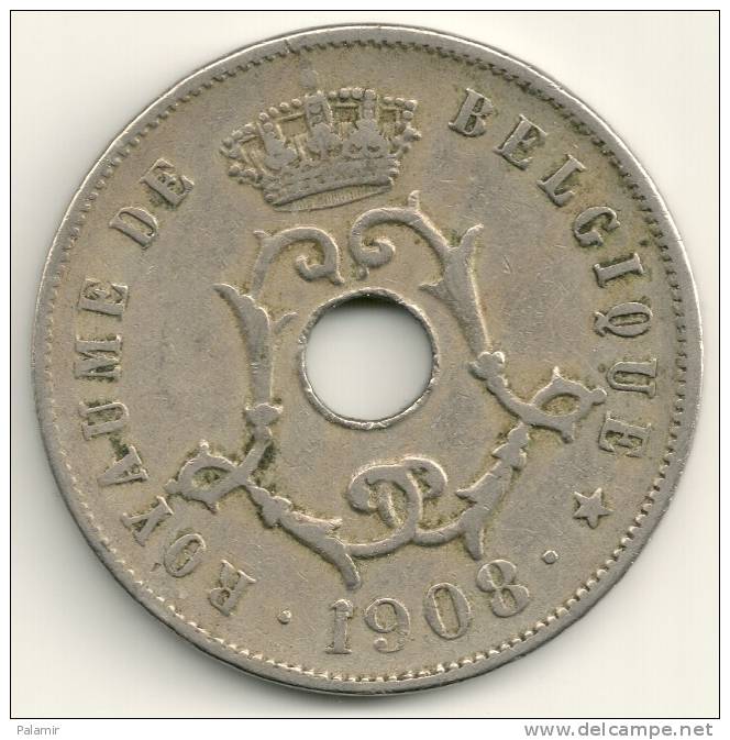 Belgium Belgique Belgie Belgio 25 Cents FR  KM#62 1908 - 25 Cents