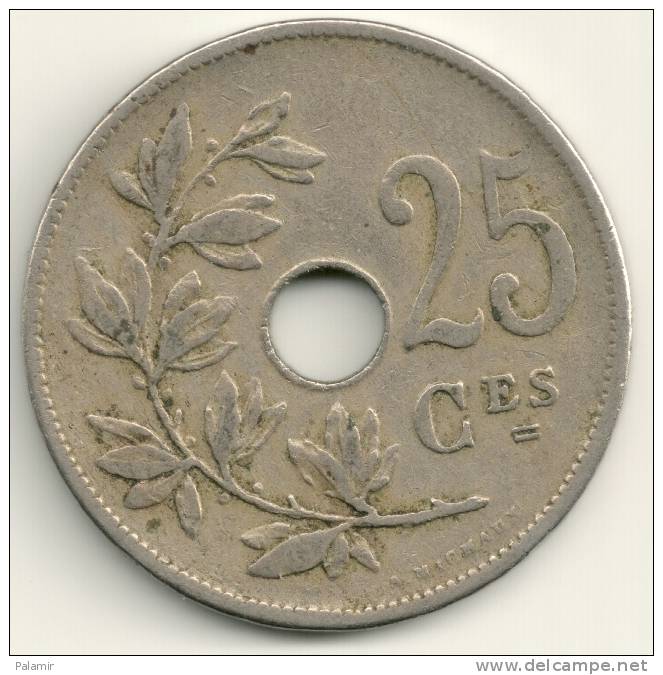 Belgium Belgique Belgie Belgio 25 Cents FR  KM#62 1908 - 25 Cent