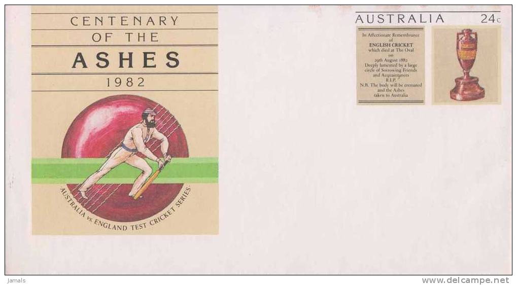 Centenary Of Ashes, Cricket, Trophy, Postal Stationery Envelope, Australia As Per The Scan - Cricket
