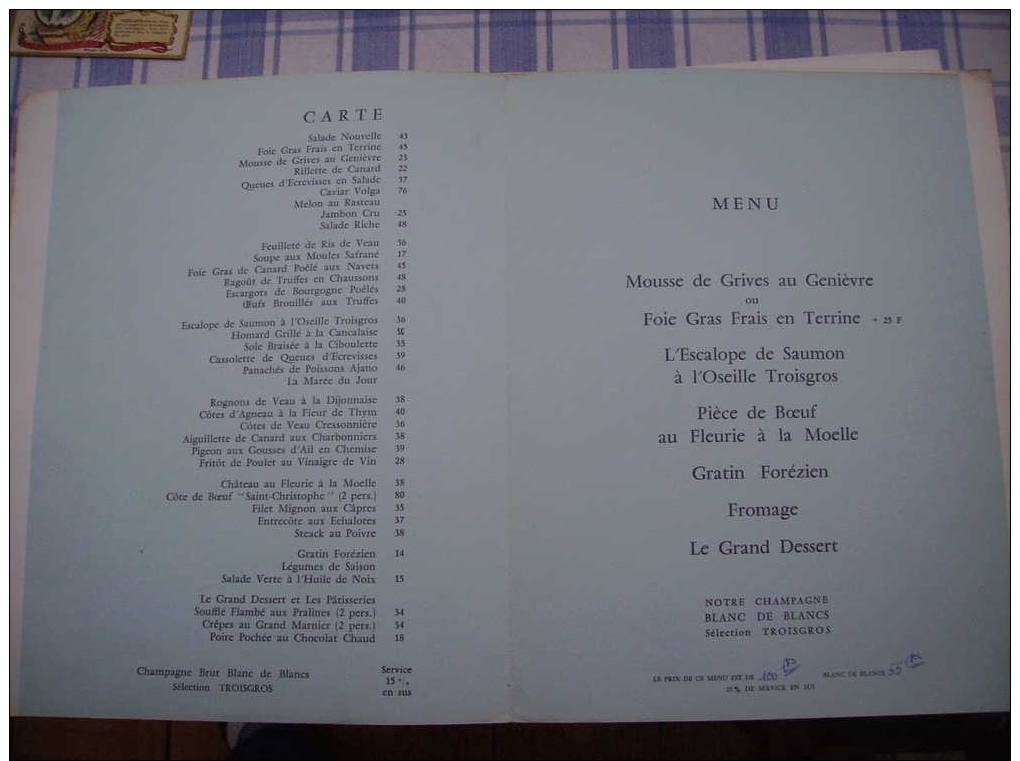 MENUS DES FRERES TROIS GROS ROANNE - Menu