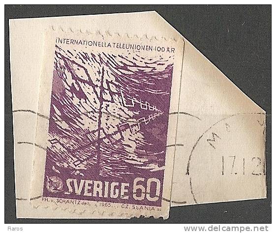 1965-Sweden- "Antenna" 60o Lilac Used On Fragment - Oblitérés