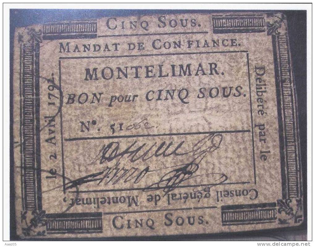 Montélimar Mandat De Confiance De 5 Sous (Dauphiné, Drôme) - Assignats & Mandats Territoriaux