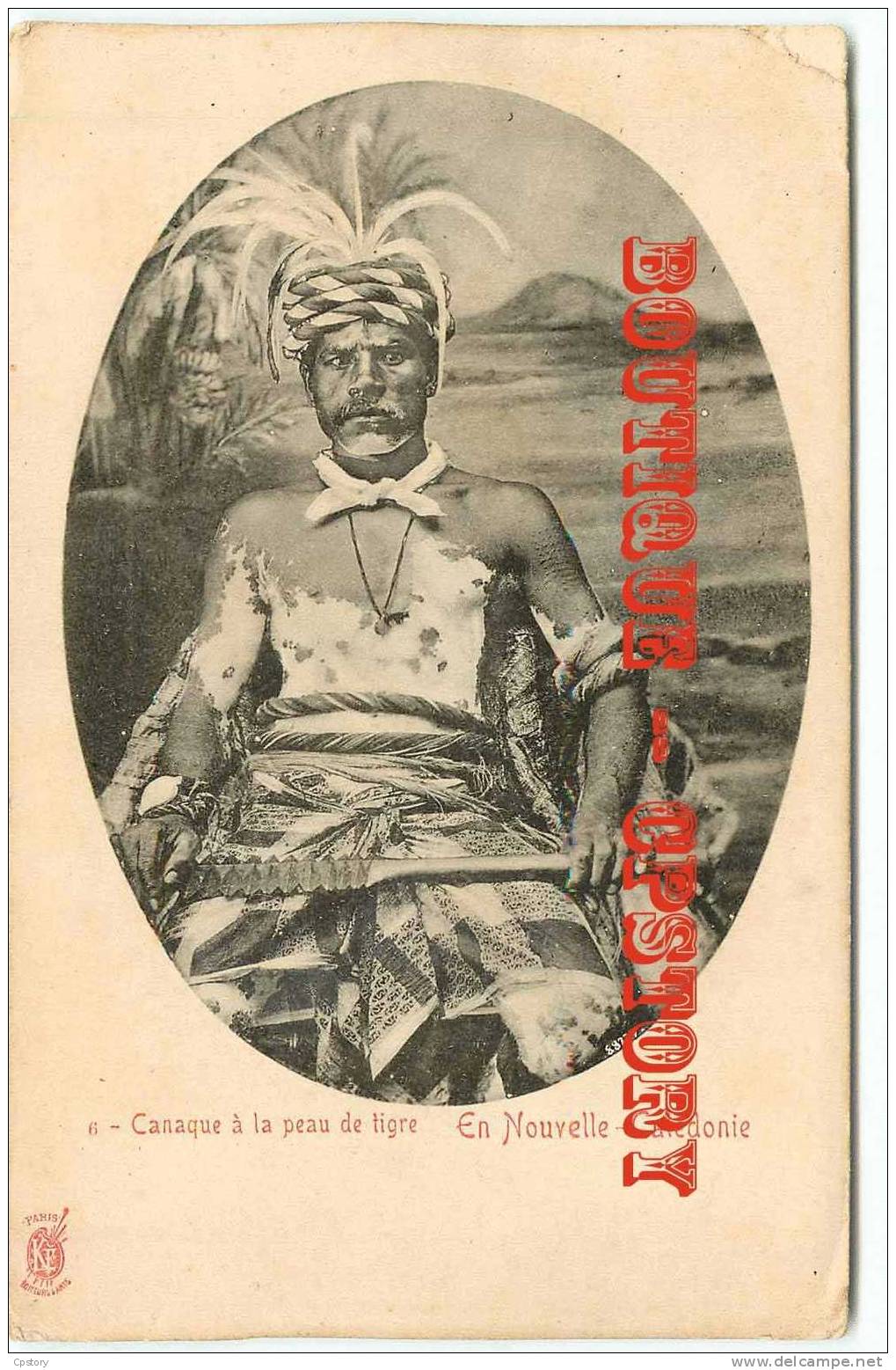 NOUVELLE CALEDONIE - Chef Canaque à La Peau De Tigre - Cliché KF = Kunzli 1900 - Dos Scanné - New Caledonia