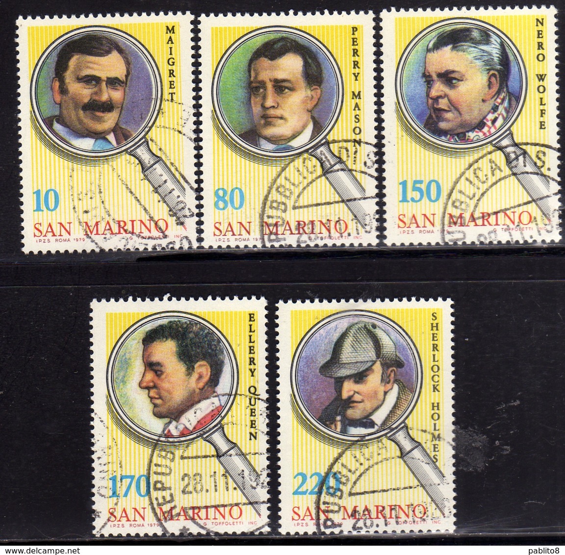 REPUBBLICA DI SAN MARINO 1979 LETTERATURA POLIZIESCA POLICE LITERATURE SERIE COMPLETA COMPLETE SET USATA USED OBLITERE' - Used Stamps