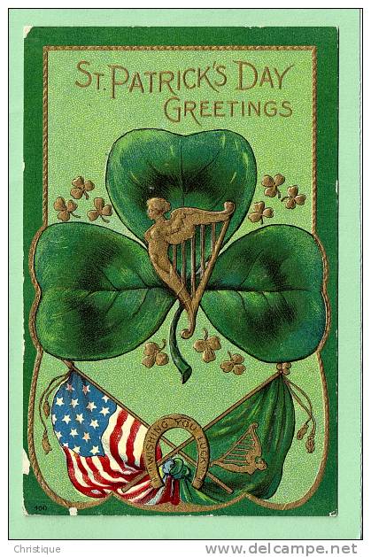 Embossed, St. Patricks Day Greetings, American And Irish Flag.  1900-10s - Saint-Patrick