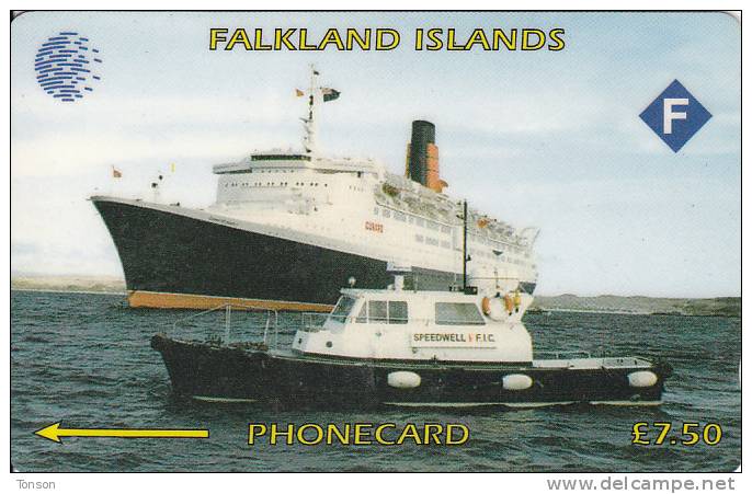 Falkland Islands,  £7.50, Q.E. 2, Ship, CP : 3CWFA. - Falkland Islands