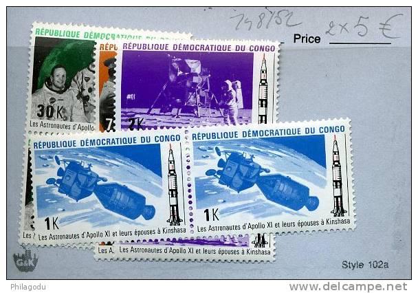 CONQUETE LUNE  Astronautes USA   748/752**    12/1970  Paire - Mint/hinged