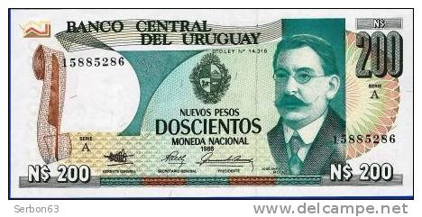 PAIRE BILLETS MONNAIE NEUFS URUGUAY AMERIQUE SUD 200 NUEVOS PESOS BANCO CENTRAL 3 SIGNATURES N°15885287 Et 286 J E RODO - Uruguay