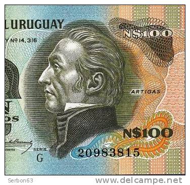 PAIRE DE BILLETS MONNAIE NEUFS URUGUAY AMERIQUE DU SUD 100 NUEVOS PESOS 3 SIGNATURES N°20983814 Et 815 SERIE G - ARTIGAS - Uruguay