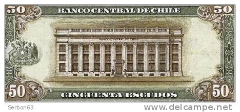 PAIRE BILLETS MONNAIE DONT 1 NEUF CHILI AMERIQUE DU SUD 50 ESCUDOS 2 SIGNATURES N°1025926 F13 et 2206379 F10 ALESSANDRI