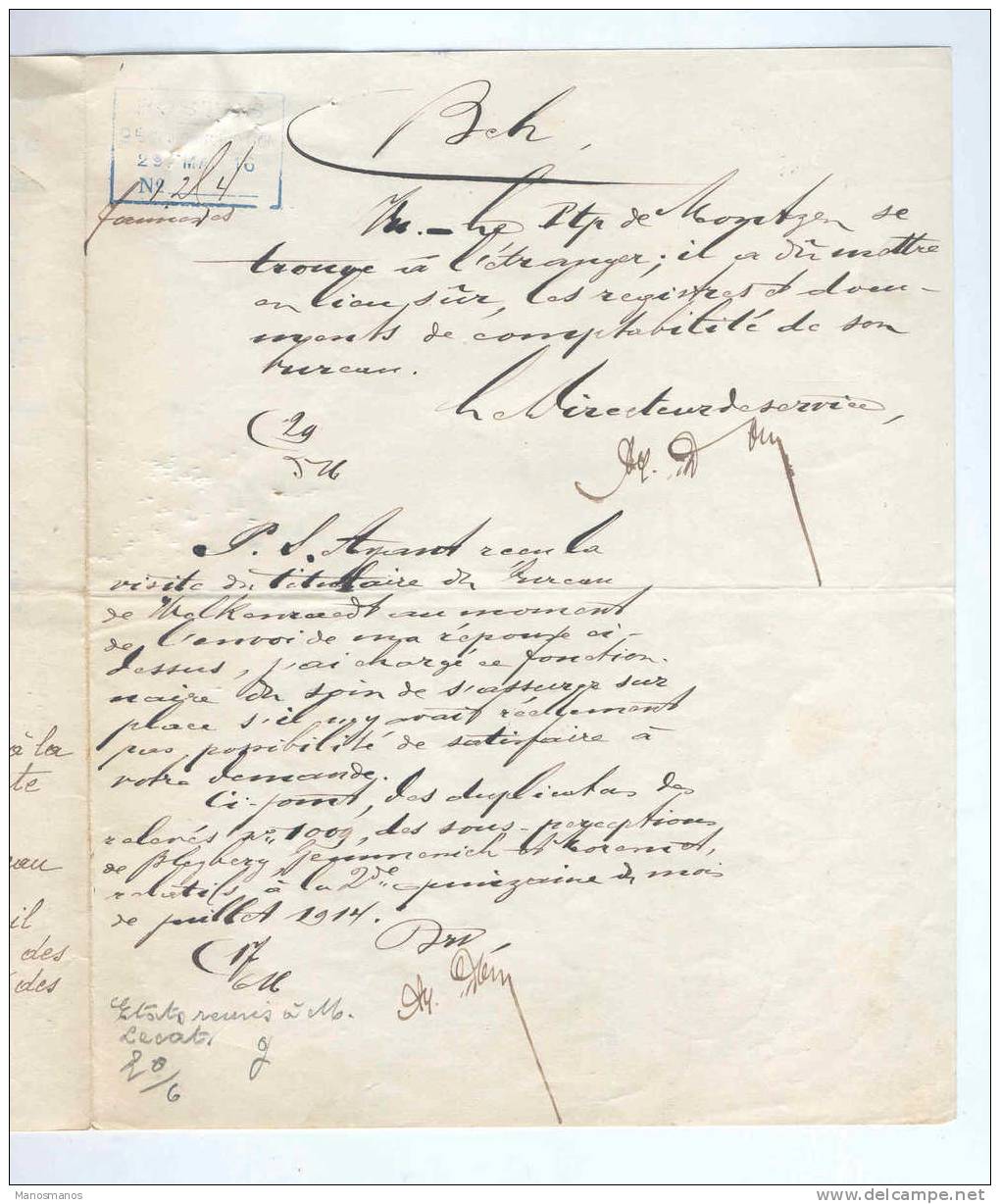 960/16 - CANTONS DE L'EST - RARE Document De La Poste MONTZEN 1916 Et VERVIERS Kais. Deutsches Postamt - Other & Unclassified