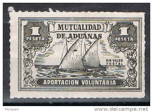 Sello Mutualidad De ADUANAS 1 Pta, Voluntario. Barco. Ship - Bienfaisance