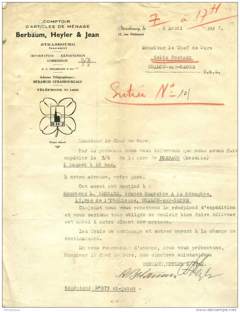 Paix N°283 Sur Lettre Des Ets Berbaum, Heyler & Jean à Strasbourg , Pour Chalon-sur-Saône - 1932-39 Vrede