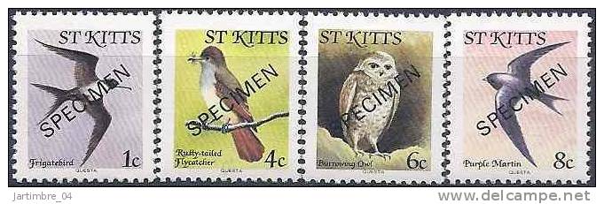 1981 Saint-Christophe SAINT KITTS 472-75** Oiseaux Surchargé Specimen - St.Kitts-et-Nevis ( 1983-...)