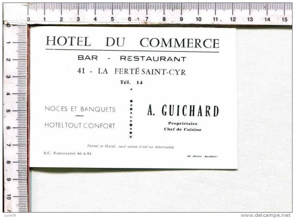 CARTONNETTE PUBLICITAIRE  -  HOTEL  Du COMMERCE -  Bar Restaurant -   LA FERTE SAINT CYR   - 41 - Other & Unclassified